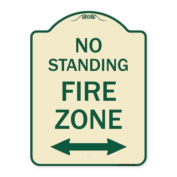 Signmission No Standing Fire Zone W/ Bidirectional Arrow Heavy-Gauge Aluminum Sign, 24" x 18", TG-1824-23587 A-DES-TG-1824-23587 - main